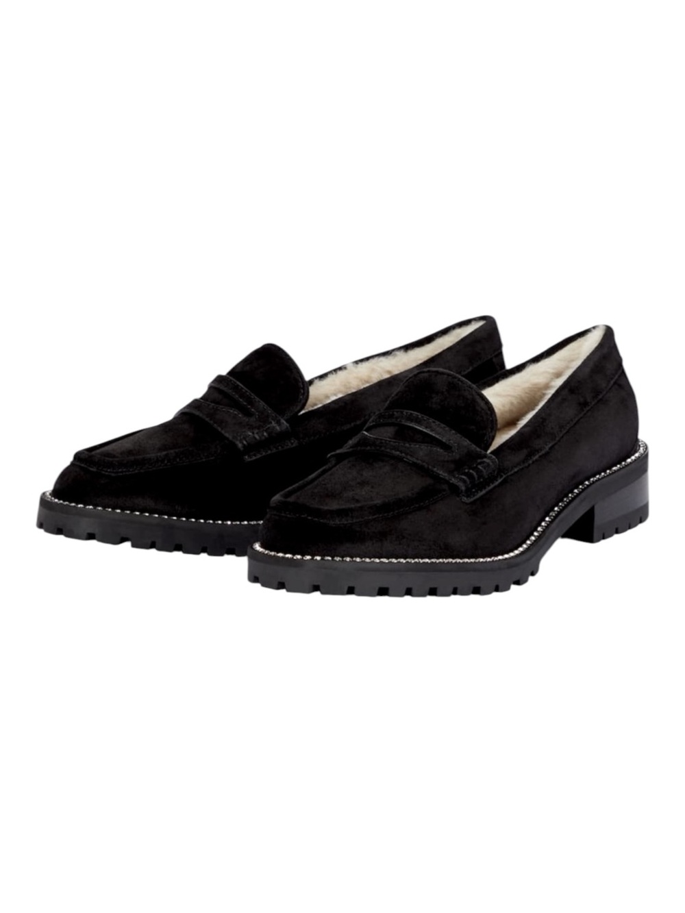 Jimmy Choo Deanna Suede Loafers Crystal-embellished Shearing Lining Black Size 8